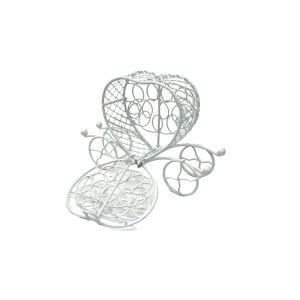Dekorativna metalna kočija srce bijela 10 x 7,5 cm  2
