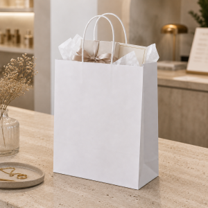 Papirnata vrećica bijela 22x10x31 cm s ručkama, vrećica za poklone i pakiranje