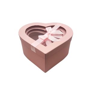 Poklon kutija srce s prozorom i mašnom 3/1 (25.8x24.5x12 cm) – baby roza