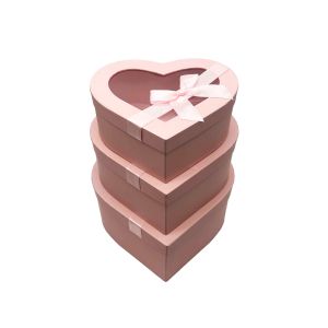 Poklon kutija srce s prozorom i mašnom 3/1 (25.8x24.5x12 cm) – baby roza