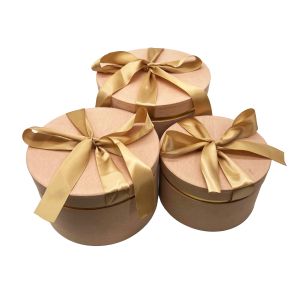 Poklon kutije s mašnom 3/1 (24.7 × 16 cm) – Bež okrugle dekorativne ukrasne kutije