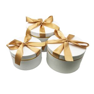 Poklon kutije s mašnom 3/1 (24.7 × 16 cm) – bijele okrugle ukrasne kutije (24.7 × 16 cm) 