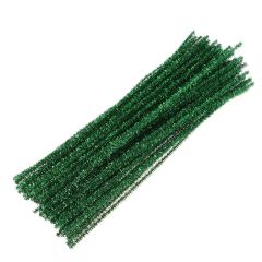 Žica pliš od chenille - Metalik zelena 30cm (komad)