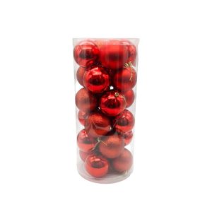 Božićne kugle crvene 8 cm – set 24 komada, kugle za bor 