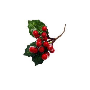 Božikovina dekorativna grančica 18,5 cm – s bobicama i listovima