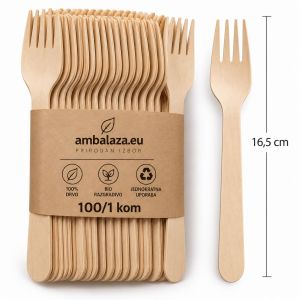 Drvene jednokratne vilice 16,5 cm – Natur, 100/1 kom