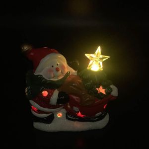 Keramički fenjer s LED svjetlom, Božićna kućica svjetleća, Keramički božićni ukras 13x13x6cm