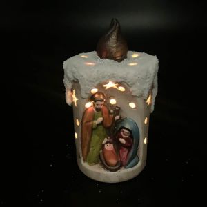 Jaslice sv. Obitelj s LED svjetlom, jaslice, svijeća, Božićna kućica svjetleća, Keramički božićni ukras 14x7,50cm