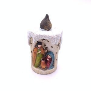 Jaslice sv. Obitelj s LED svjetlom, jaslice, svijeća, Božićna kućica svjetleća, Keramički božićni ukras 14x7,50cm