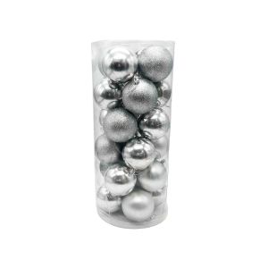 Božićne kugle srebrne 8 cm – set 24 komada, kugle za bor