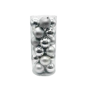 Božićne kugle srebrne 10 cm – set 24 komada, kugle za bor 