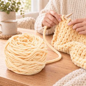 Krem vunena pređa od chenille-pliša 165 g – mekana pliš pređa