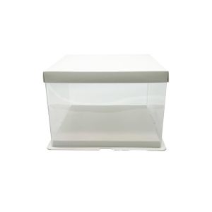 Prozirna kutija za tortu 26x26x18cm - Bijela baza i poklopac 