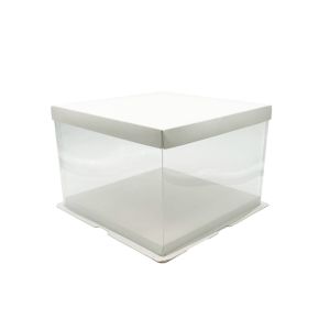 Prozirna kutija za tortu 26x26x18cm - Bijela baza i poklopac 