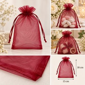 Tamnocrvena bordo organza vrećica 13 × 18 cm s vezicama za poklone, suvenire i nakit
