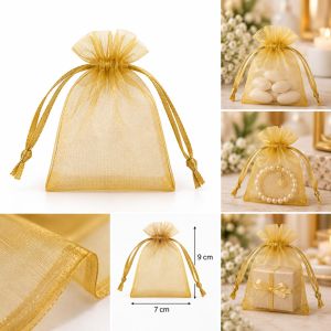 Organza vrećica 7 × 9 cm – zlatna, za poklone i zahvalnice