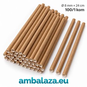 Smeđe kraft papirnate slamke promjera 8 mm i duljine 24 cm, skupno pakiranje 100 komada