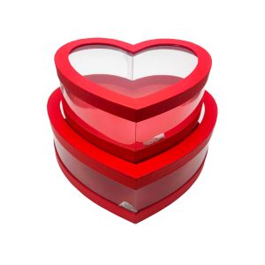Poklon kutija srce s prozorom 2/1 (34.5x31x11.1 cm) – crvena kutija za poklone i aranžmane