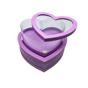 Poklon kutija srce s prozorom 2/1 (34.5x31x11.1 cm) – ljubičasta ukrasna kutija za poklone