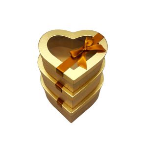 Poklon kutija srce s prozorom i mašnom 3/1 (25.8x24.5x12 cm) – zlatne ukrasne kutije za poklone