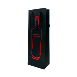 Poklon vrećica za vino i boce 12,8 × 36 × 8,4 cm – Crna s crvenom bocom