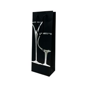 Poklon vrećica za vino i boce 12,8 × 36 × 8,4 cm – Crna sa srebrnim čašama