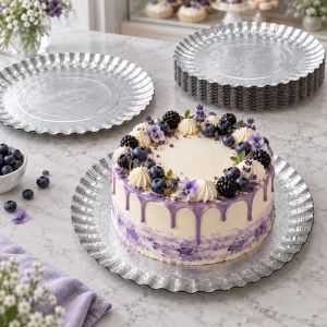 Srebrni papirnati pladanj i kartonska podloga za tortu i kolače 30 cm