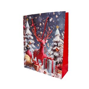 Ukrasna poklon vrećica 18 × 23 × 10 cm – Božićni jelen i pokloni