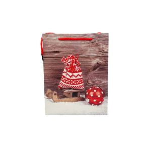 Ukrasna poklon vrećica Božićna kapa i saonice 23x18x10 cm (mala)