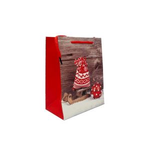 Ukrasna poklon vrećica Božićna kapa i saonice 23x18x10 cm mala