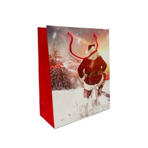 Ukrasna poklon vrećica Djed Božićnjak na motoru 32x26x12 cm (srednja)