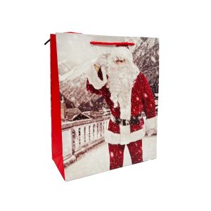 Ukrasna poklon vrećica Djed Božićnjak na snijegu 32x26x12 cm (srednja)