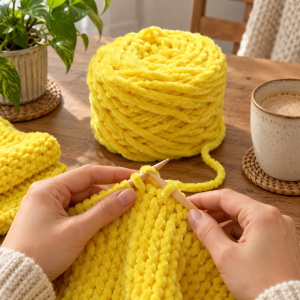 Žuta vunena pređa od chenille-pliša 165 g – mekana pliš pređa